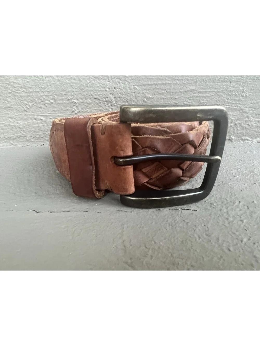 Duluth Trading CO Mens 44 Brown Leather Braided Woven Belt OD-Buckle